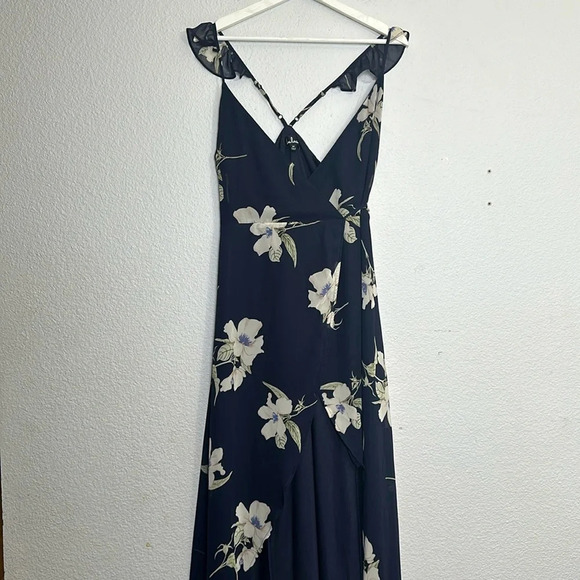 Lulu’s All Mine Navy Floral Print High Low Wrap Dress Womens Size Medium - Picture 3 of 14